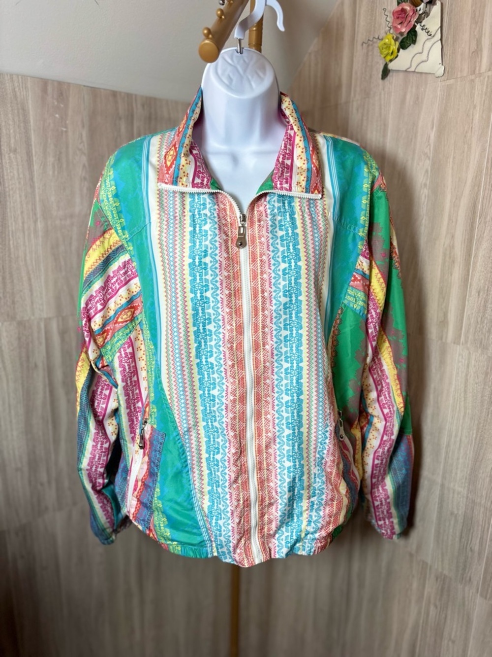 Vintage 90s Koret Geometric Pattern Zip Up Windbreaker Jacket Retro Y2K Style